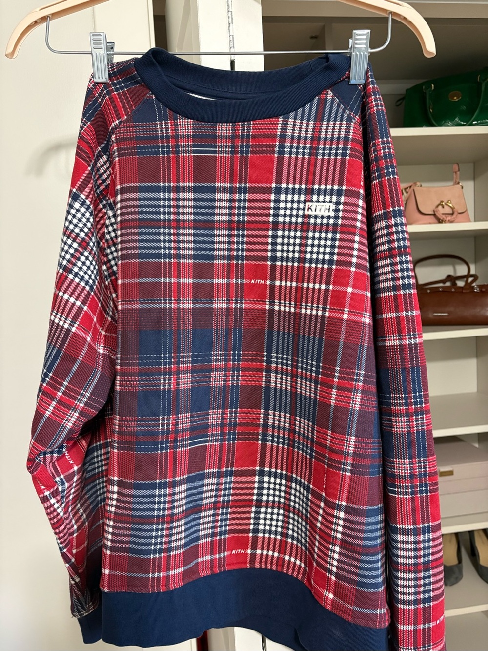 KITH x Adidas Red & Navy Plaid Pullover Sweatshirt